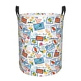 thumbnail image 1 of Rateoe Stamp Pattern Round Laundry Hamper Basket, Tall Hamper Basket for Blanket Storage, Nursery Clothes Hamper for Laundry in Bedroom and College Dorm-Small, 1 of 6