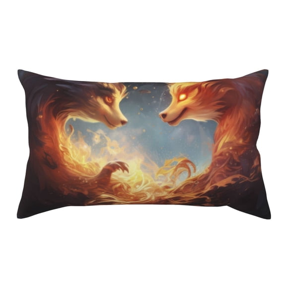 Rateoe Standard Pillowcases 20x36 Inches Red And Gray Flame Fox Pattern Printed Pillow Covers with Envelope Closure(Pillows are not Included)