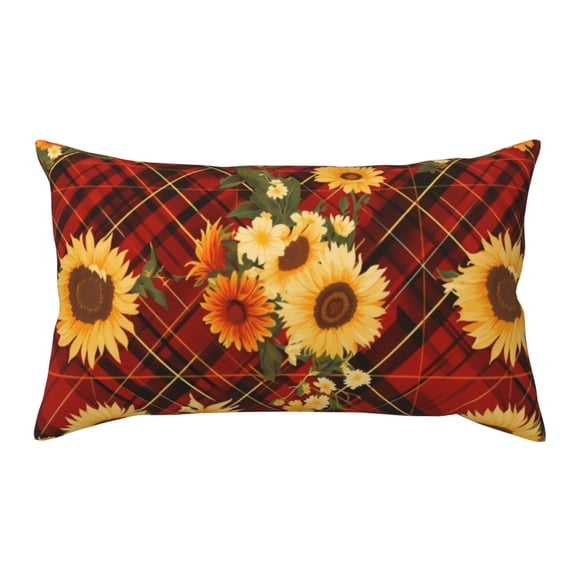 Rateoe Standard Pillowcases 20x36 Inches Red Plaid Sunflower Pattern Printed Pillow Covers with Envelope Closure(Pillows are not Included)