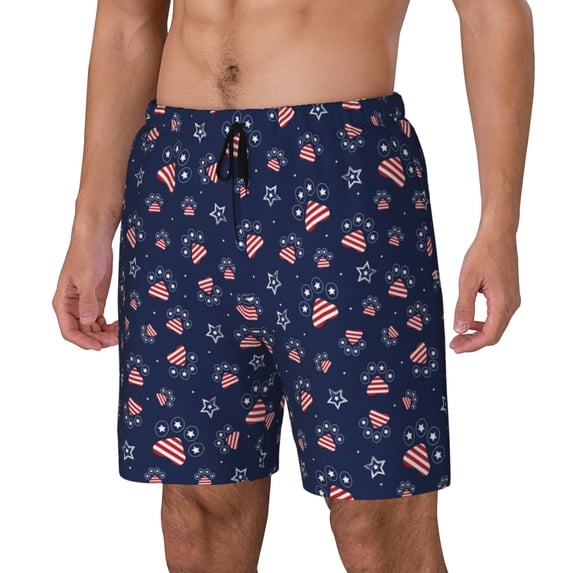 Rateoe Star Dog Paw Pattern Men’s Swim Shorts with Compression Liner – Double-Layered Quick-Dry Swimwear, Comfortable & Stretchy Beach Shorts-Large