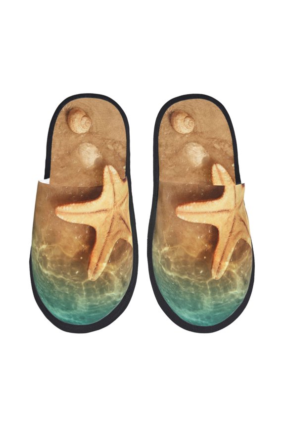 Starfish And Seashell 1 Pattern Fuzzy Slippers Fuzzy Soft House Slippers Plush Furry Warm Cozy Open Toe Fluffy Home Shoes-Large