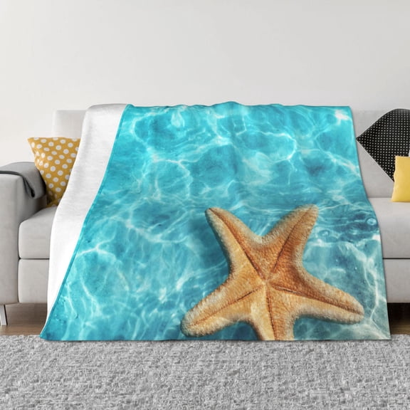 Rateoe Starfish And Seashell On The Beach 1 Pattern Flannel Throw Blanket, Ultra-soft Blanket for Bed, Couch, Car, Hypoallergenic Anti-pilling blanket-