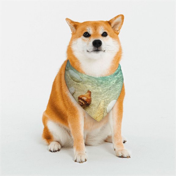 Rateoe Starfish And Seashell On The Beach Print Pet Scarf for Dogs and Cats – Stylish Reflective Design, Breathable & Durable Pet Bandana with Quick-Release Buckle-Medium