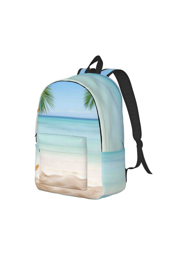 Starfish in Beach Pattern Durable Canvas Backpack for Men & Women – Stylish & Lightweight – Adjustable Straps, Multiple Pockets – Fits 15-17 Inch LaptopsSmall