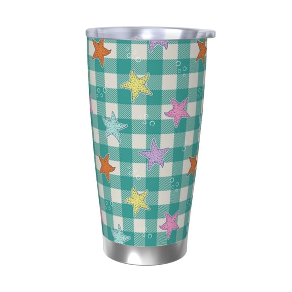 Rateoe Starfish On Checkered Background Printed Car Guy Gifts for Men Women Tumbler - 20oz/590ml Double Wall Vacuum Insulated Stainless Steel Travel Tumbler Cups with Lid & Straw-Without Straw