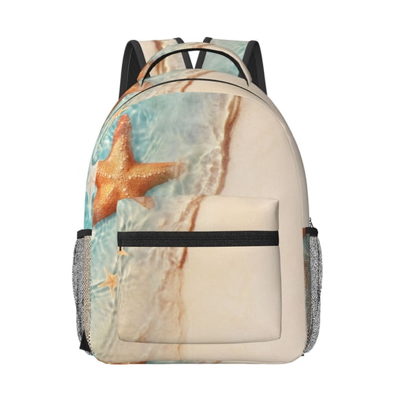Rateoe Starfish On The Sand Beach Pattern Durable Student Backpack Laptop Bag- Ergonomic Design, Waterproof Twill Fabric - Ideal for School, Travel, and Outdoor Activities