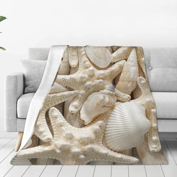 Rateoe Starfish and Sea Shells Print Fuzzy Fleece Throw Blanket Extra Large,Super Soft,Fluffy and Warm Blankets for Couch,Bed,All Season Use (40"x30")