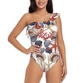 thumbnail image 1 of Rateoe Starfish Shell Pattern Women One Piece Swimsuits Tummy Control One Shoulder Bathing Suits Ruffle Swimwear-XX-Large, 1 of 6