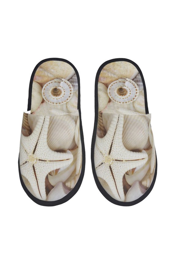 Starfishes On Seashells Pattern Fuzzy Slippers Fuzzy Soft House Slippers Plush Furry Warm Cozy Open Toe Fluffy Home Shoes-Medium
