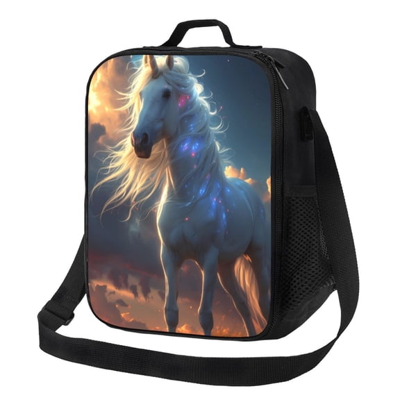 Rateoe Starry Light White Horse Lunch Bag Reusable Lunch Box with Shoulder Straps for Men Women Insulated Portable Lunchbox for adults Suitable for School Work Picnic