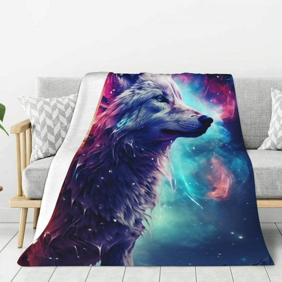 Rateoe Starry Multicolored Wolf Pattern Flannel Throw Blanket, Ultra-soft Blanket for Bed, Couch, Car, Hypoallergenic Anti-pilling blanket-40"x30"(Vertical)