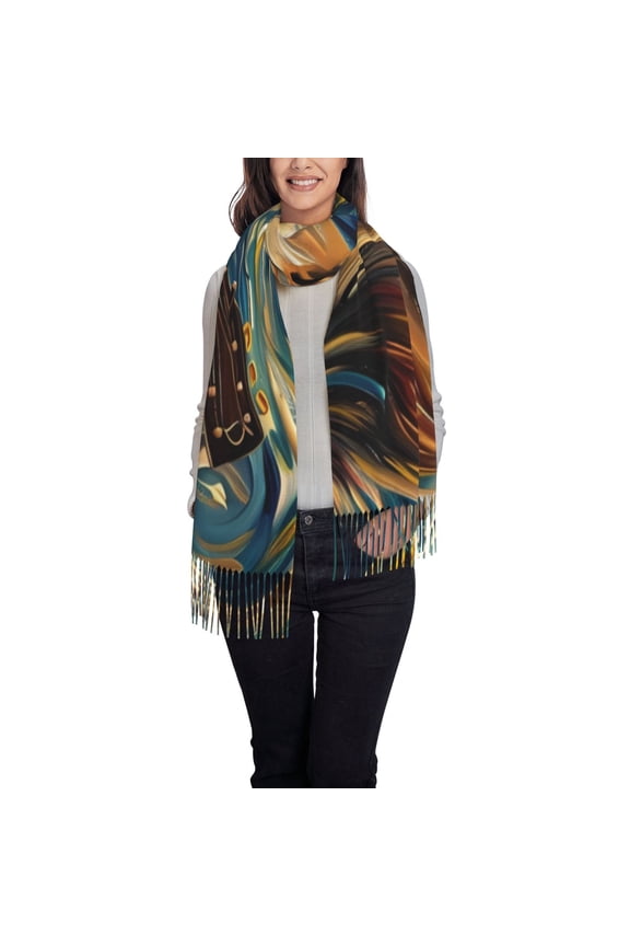 Starry Night Guitar Dog Women's Traditional Scarf Wrap Tassel Shawl Fringes Neck Head Shawl Retro Scarf