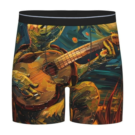 Rateoe Starry Night Guitar Turtle Print Men’s Underwear Boxer Briefs Soft Comfortable Underwear Boxer Briefs, Long Leg Briefs,Anti-chafing Boxer Briefs