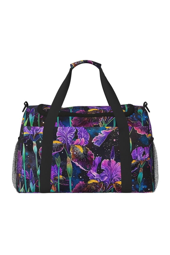 Starry Night Iris Field Pattern Gym Bag for Women, Duffle Bag for Travel with Wet Pocket, Carry on Weekender Bags for Women, Water Resistant Travel Bag Duffel Bag