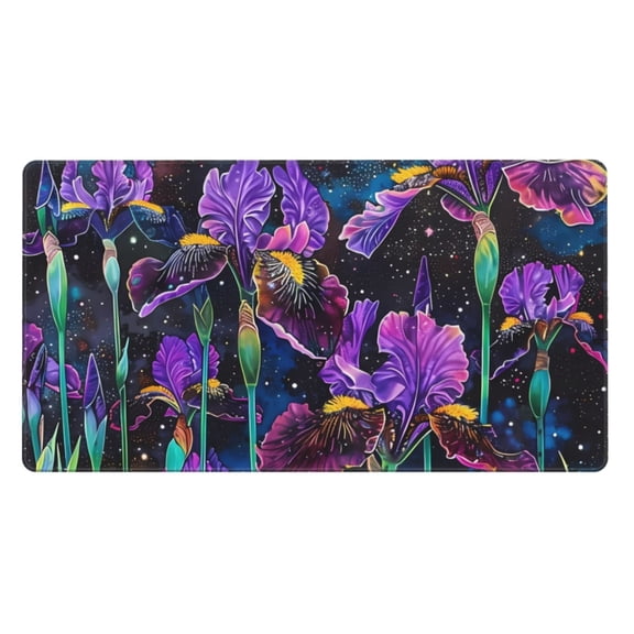 Rateoe Starry Night Iris Field Print Mouse Pad - Extended Large Gaming Mousepad,Non-Slip Stitched Edge,16x29.5 Inch