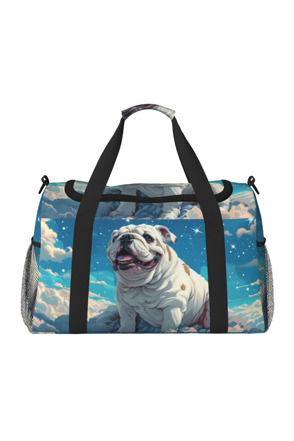 Starry Sky Cloud Bulldog Pattern Gym Bag for Women, Duffle Bag for Travel with Wet Pocket, Carry on Weekender Bags for Women, Water Resistant Travel Bag Duffel Bag