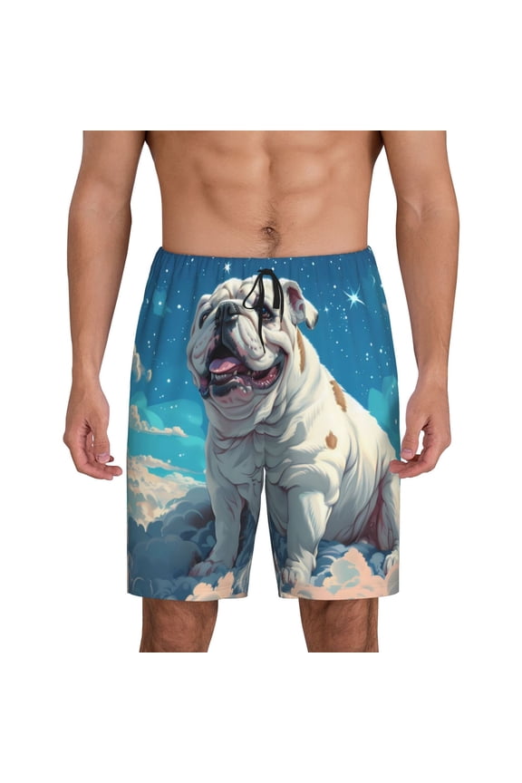 Starry Sky Cloud Bulldog Print Men's Lounge Shorts  Soft & Breathable Pajama Bottoms with Pockets, Elastic Waistband, Lightweight Sleepwear for Nightwear & Loungewear-