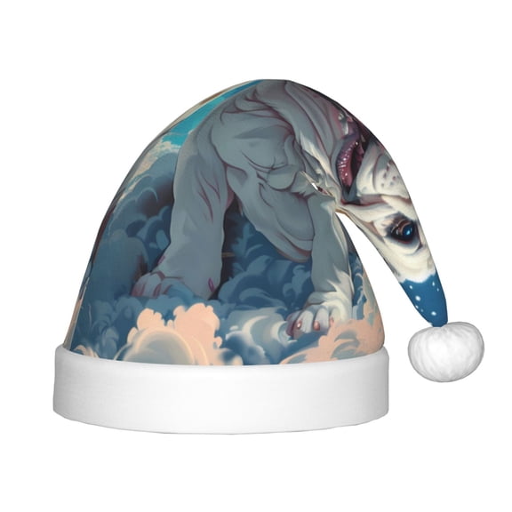 Rateoe Starry Sky Cloud Bulldog Santa Hat Confortable Christmas Hat for Christmas Party Favors Fit for Kids