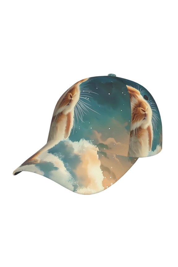 Starry Sky Cloud Cute Rabbit Pattern Baseball Cap Outdoor Cap Mountain Dad Hat - Unstructured Soft Cotton Cap-Adjustable UV Protection Cap
