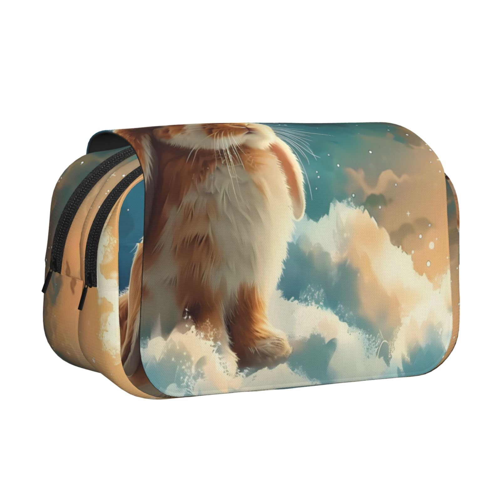 Rateoe Starry Sky Cloud Cute Rabbit Pattern Double Clamshell Pen Case, Storage Organizer with Two Zipper Compartments– Holds Up to 50 Pencils & Pens