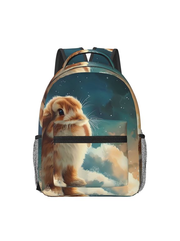 Starry Sky Cloud Cute Rabbit Pattern Durable Student Backpack Laptop Bag- Ergonomic Design, Waterproof Twill Fabric - Ideal for School, Travel, and Outdoor Activities