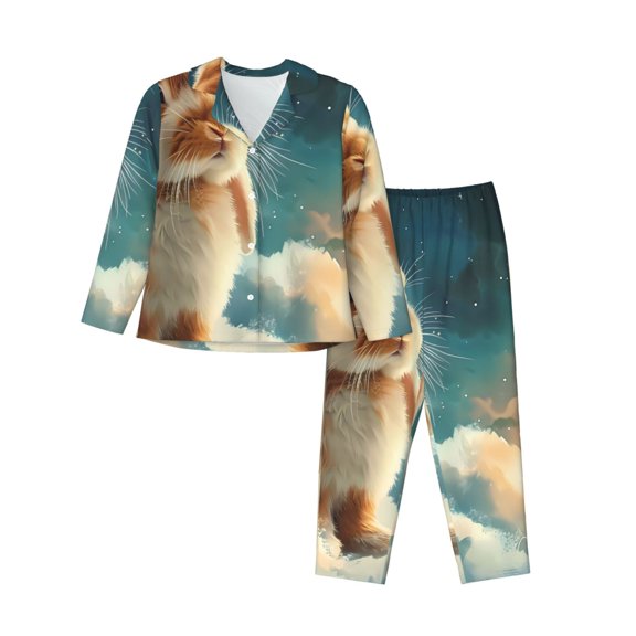 Rateoe Starry Sky Cloud Cute Rabbit Pattern Womens Pajamas Set Long Sleeve Sleepwear Button Down Nightwear Soft Cotton Pj Lounge Sets