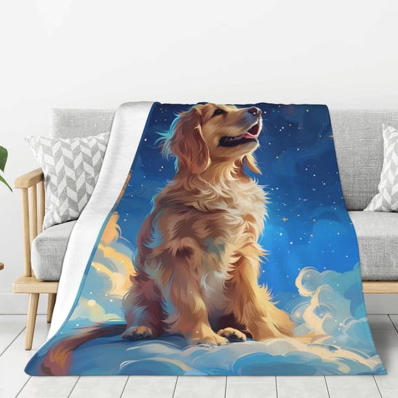 Rateoe Starry Sky Cloud Dog Pattern Flannel Throw Blanket, Ultra-soft Blanket for Bed, Couch, Car, Hypoallergenic Anti-pilling blanket-40"x30"(Vertical)