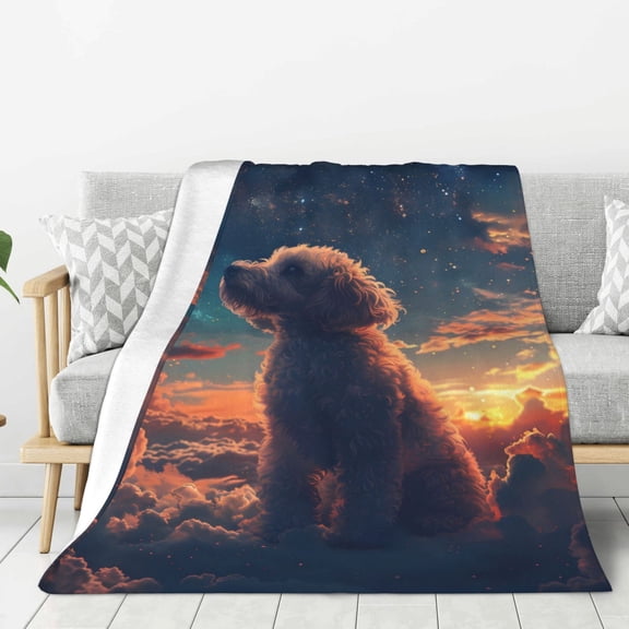 Rateoe Starry Sky Cloud Puppy Pattern Flannel Throw Blanket, Ultra-soft Blanket for Bed, Couch, Car, Hypoallergenic Anti-pilling blanket-40"x30"(Vertical)