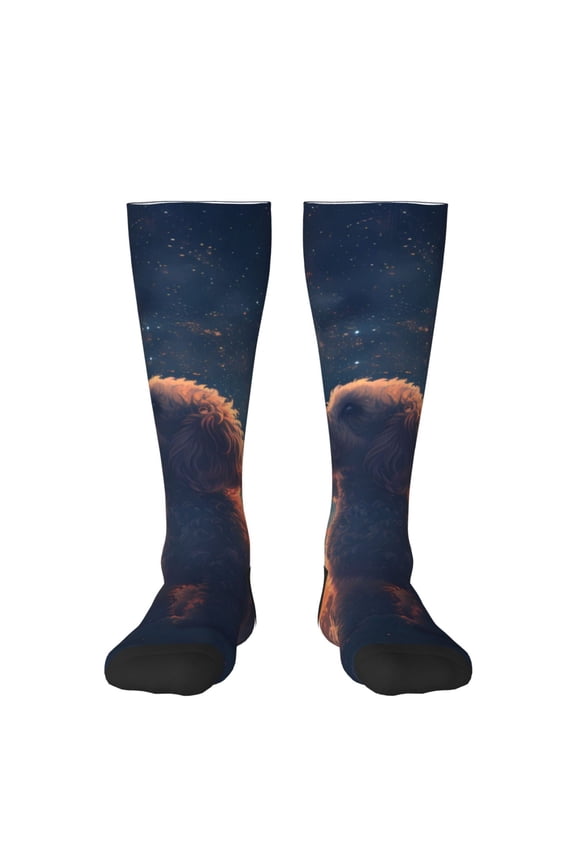 Starry Sky Cloud Puppy Pattern Women’s Knee High Crew Socks,Trouser Socks Comfortable, Breathable, Moisture-Wicking and Soft