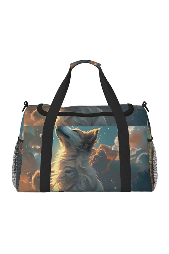 Starry Sky Cloud Wolf Pattern Gym Bag for Women, Duffle Bag for Travel with Wet Pocket, Carry on Weekender Bags for Women, Water Resistant Travel Bag Duffel Bag
