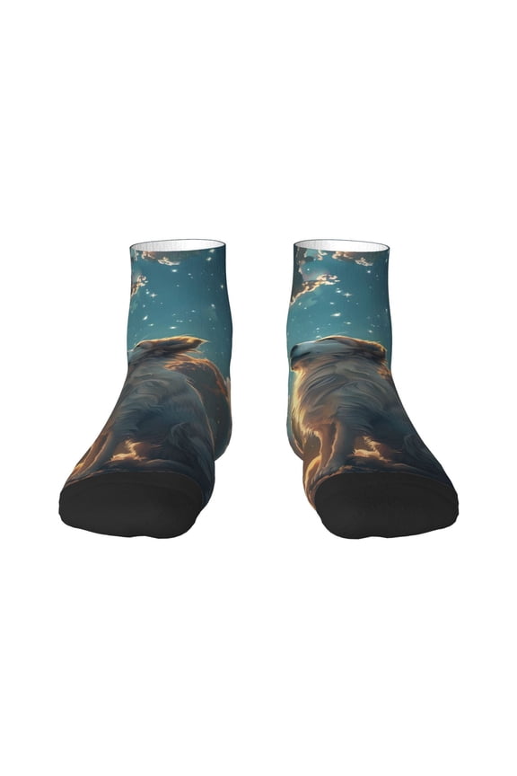 Starry Sky Cloud Wolf Pattern Quarter Crew Socks,Toe Seamed Ankle Socks,Cotton Cushioned Breathable Athletic Crew Sports Socks
