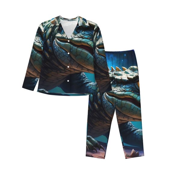 Rateoe Starry Sky Colorful Crocodile A Pattern Womens Pajamas Set Long Sleeve Sleepwear Button Down Nightwear Soft Cotton Pj Lounge Sets