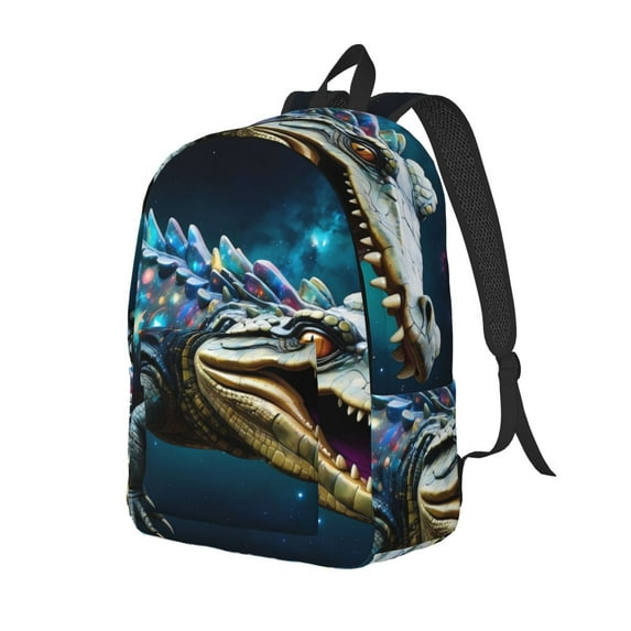 Rateoe Starry Sky Colorful Crocodile Pattern Durable Canvas Backpack for Men & Women – Stylish & Lightweight – Adjustable Straps, Multiple Pockets – Fits 15-17 Inch LaptopsSmall