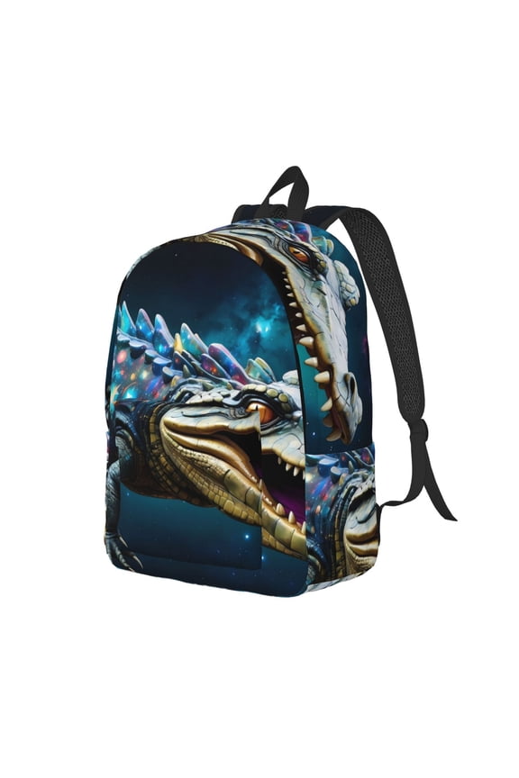 Starry Sky Colorful Crocodile Pattern Durable Canvas Backpack for Men & Women – Stylish & Lightweight – Adjustable Straps, Multiple Pockets – Fits 15-17 Inch LaptopsSmall