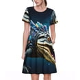 thumbnail image 1 of Rateoe Starry Sky Colorful Crocodile Pattern Women’s Short Sleeve Dress – Casual Elegant Summer A-Line Dress for Everyday Wear, 1 of 6