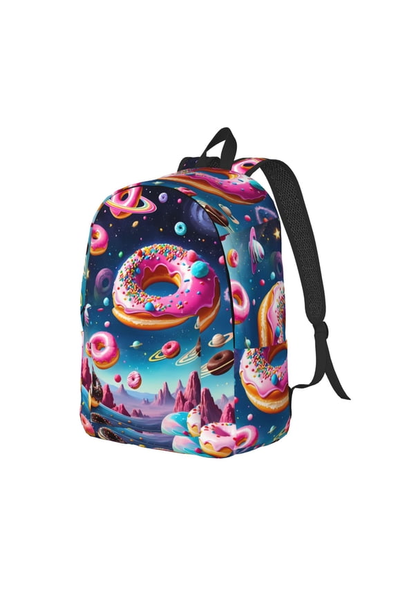 Starry Sky Colorful Donut Pattern Durable Canvas Backpack for Men & Women – Stylish & Lightweight – Adjustable Straps, Multiple Pockets – Fits 15-17 Inch LaptopsSmall