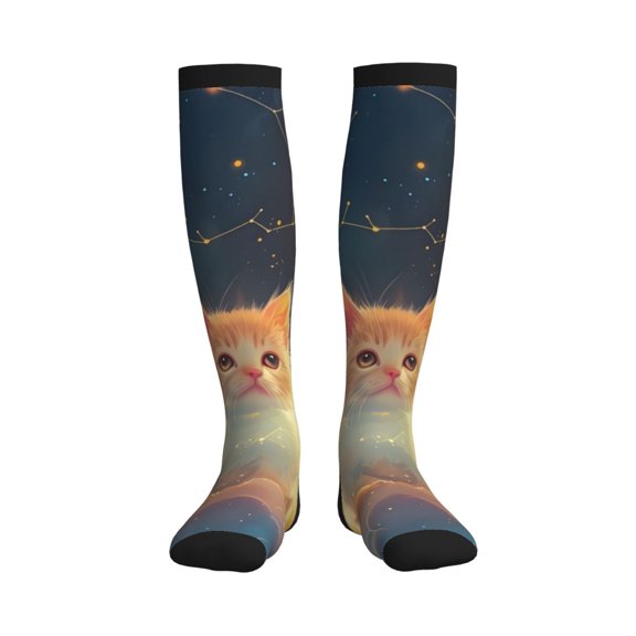 Rateoe Starry Sky Constellation Cat Compression Socks for Women and Men 20-30mmHg-Circulation Support Socks Knee High Nurse Pregnant Running Medical and Travel Athletic