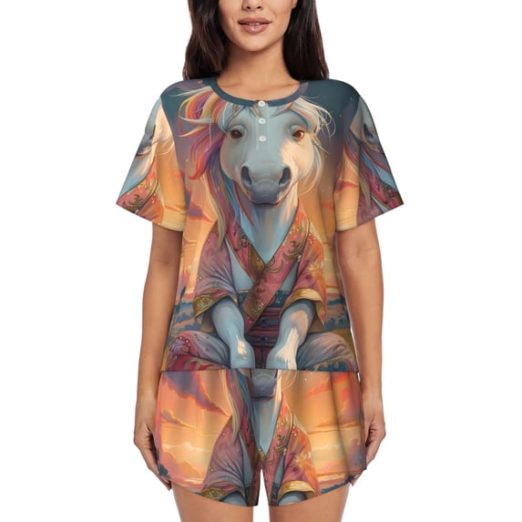 Rateoe Starry Sky Cute Horse for 2 Piece Short Sleeves Pajama Sets Casual Lounge Sleepwear Ladies Pjs Sets with Pocket-4X-Large