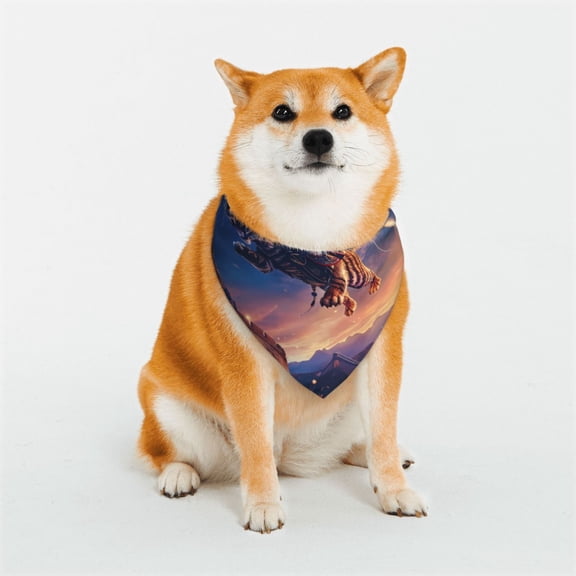 Rateoe Starry Sky Flying Tiger Print Pet Scarf for Dogs and Cats – Stylish Reflective Design, Breathable & Durable Pet Bandana with Quick-Release Buckle-Small