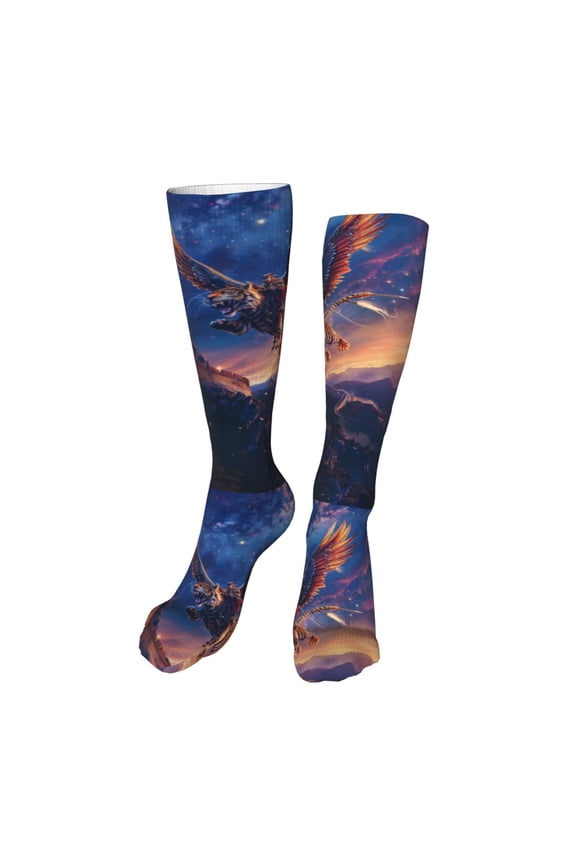 Starry Sky Flying Tiger print Women's Men's Novelty 20in Crew Socks Cotton Socks Knee High Socks for Walking,Running,Nurses,Pregnancy-One Size