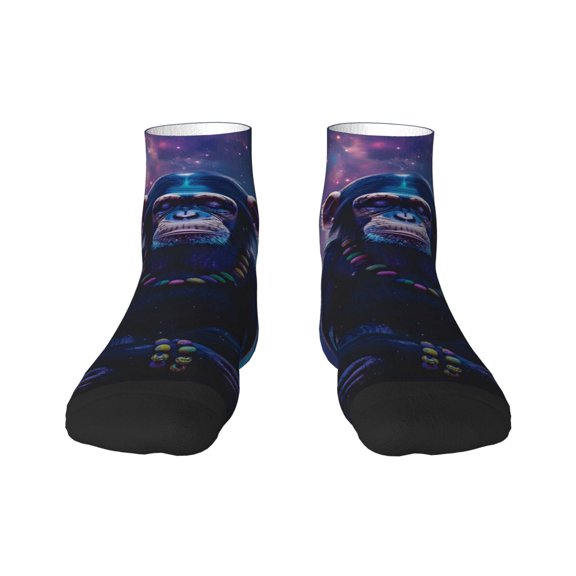 Rateoe Starry Sky Meditating Chimpanzees Pattern Quarter Crew Socks,Toe Seamed Ankle Socks,Cotton Cushioned Breathable Athletic Crew Sports Socks