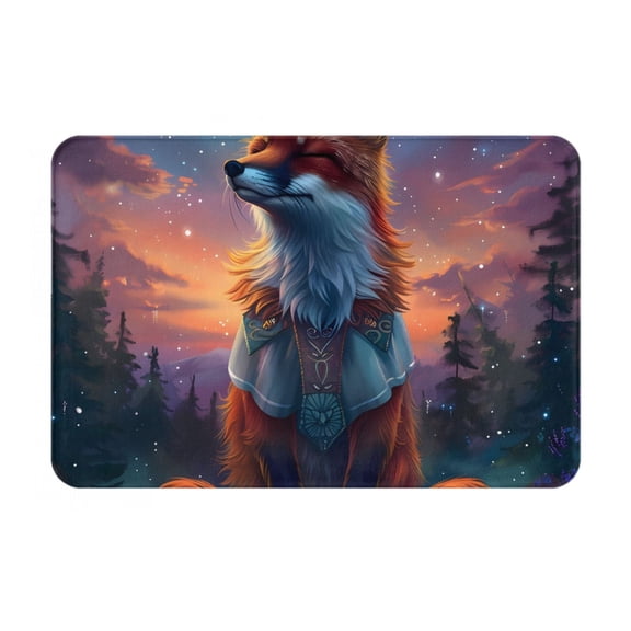Rateoe Starry Sky Meditating Fox Pattern Flannel Door Mat Indoor Outdoor Entrance, Waterproof All-Weather Doormat,Fade Resistant, Low Profile Entryway Mat 16x24in
