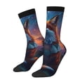 thumbnail image 1 of Rateoe Starry Sky Meditating Fox for Women Casual Calf Socks - Cute Crew Socks - Thin Soft Above Ankle Socks Size 5-11, 1 of 6