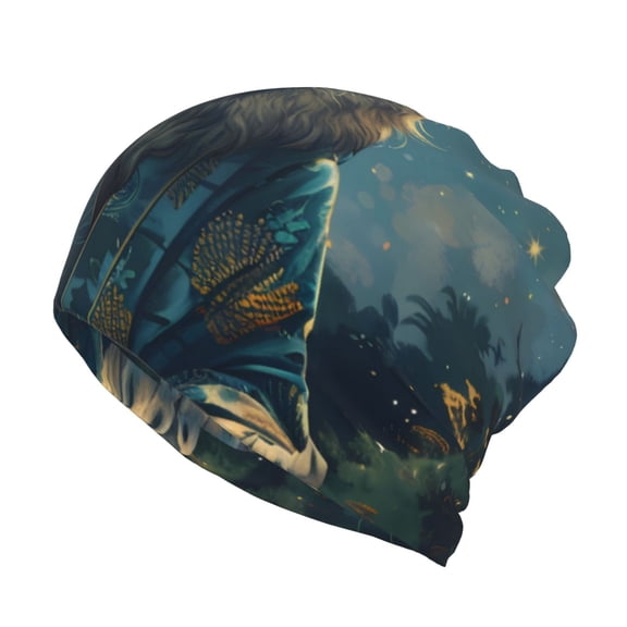 Rateoe Starry Sky Meditating Lion Cotton Slouchy Beanie Hat for Men/Women,Lightweight Oversize Large Thin Skull Cap Night Sleeping Cap