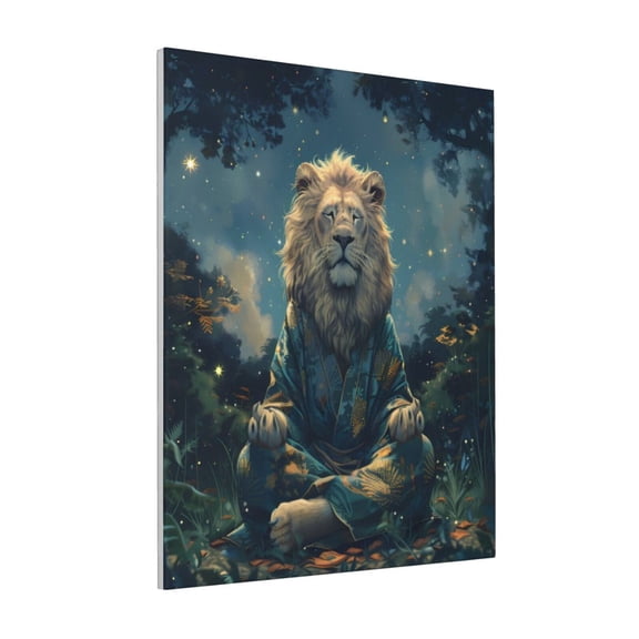 Rateoe Starry Sky Meditating Lion Pattern Decorative Picture – Unique Modern Wall Art, Ready-to-Hang Canvas Print for Home (Vertical)