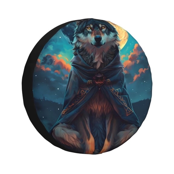 Rateoe Starry Sky Moon Wolf Leader Pattern Tire Cover Wheel Protectors Weatherproof Wheel Covers Universal Fit for Trailer Rv SUV Truck Camper Travel Trailers Accessories-14 inch