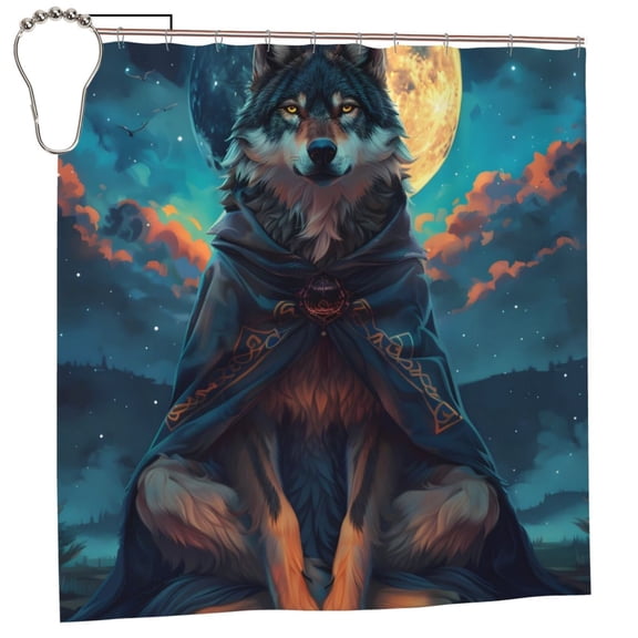 Rateoe Starry Sky Moon Wolf Leader Shower Curtain - Fancy Bathroom Shower Curtain Sets - Waterproof Shower Curtain with Hooks with 12 Plastic Hooks 72x72 Inches