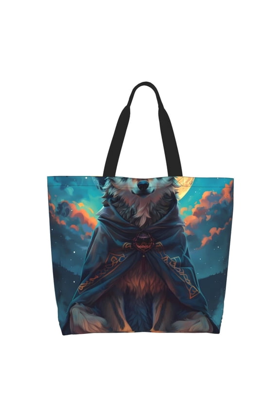 Starry Sky Moon Wolf Leader Tote Bag - Waterproof Lightweight Handbags Travel Shoulder Bag for Hiking Yoga Gym Swimming Travel Beach