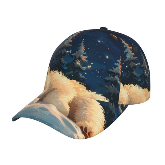 Rateoe Starry Sky Sleep White Bear Pattern Men’s Baseball Cap – Adjustable Curved Brim Hat, Soft Cotton Sports Cap for Outdoor, Casual, and Everyday Wear, Comfortable & Breathable