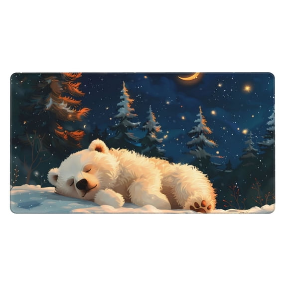 Rateoe Starry Sky Sleep White Bear Print Mouse Pad - Extended Large Gaming Mousepad,Non-Slip Stitched Edge,16x29.5 Inch